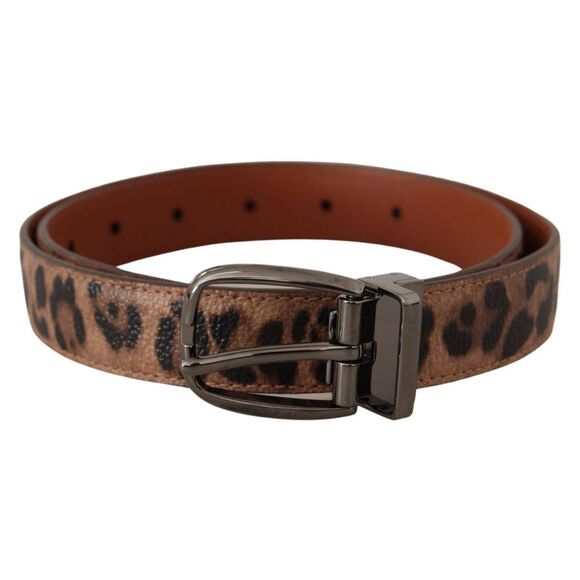Dolce & Gabbana Brown Leopard Embossed Leather Buckle Women's Belt